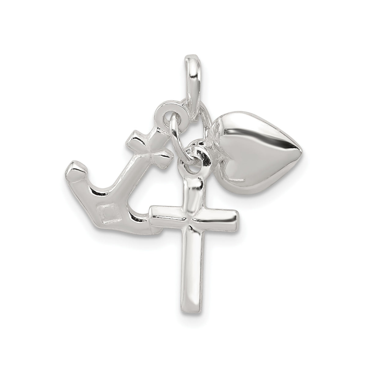 Sterling Silver Charm Pendant with Cross, Heart, and Anchor Symbols of Faith, Hope, and Love
