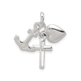 Sterling Silver Charm Pendant with Cross, Heart, and Anchor Symbols of Faith, Hope, and Love