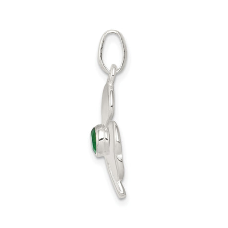 Sterling Silver Shamrock Pendant with Green Glass Gemstone, Celtic Irish Symbol for Luck and Heritage