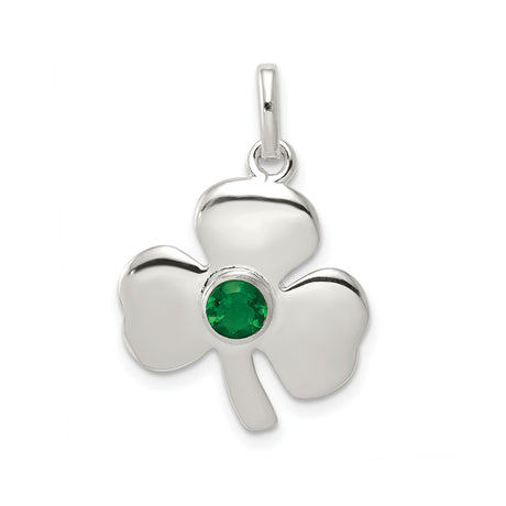 Sterling Silver Shamrock Pendant with Green Glass Gemstone, Celtic Irish Symbol for Luck and Heritage