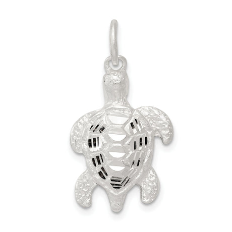 Sterling Silver Sea Turtle Pendant with Textured Shell Design, Ocean-Inspired Charm