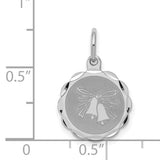 Sterling Silver Wedding Pendant with Bells, Ribbon, and Scalloped Edge Theme for Women