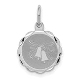 Sterling Silver Wedding Pendant with Bells, Ribbon, and Scalloped Edge Theme for Women