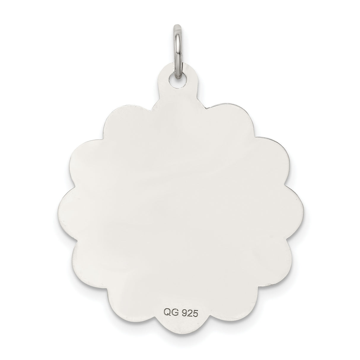 Sterling Silver Wedding Pendant with Bride and Groom Engraving, Scalloped Floral Charm