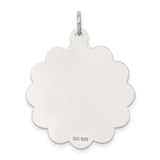 Sterling Silver Wedding Pendant with Bride and Groom Engraving, Scalloped Floral Charm