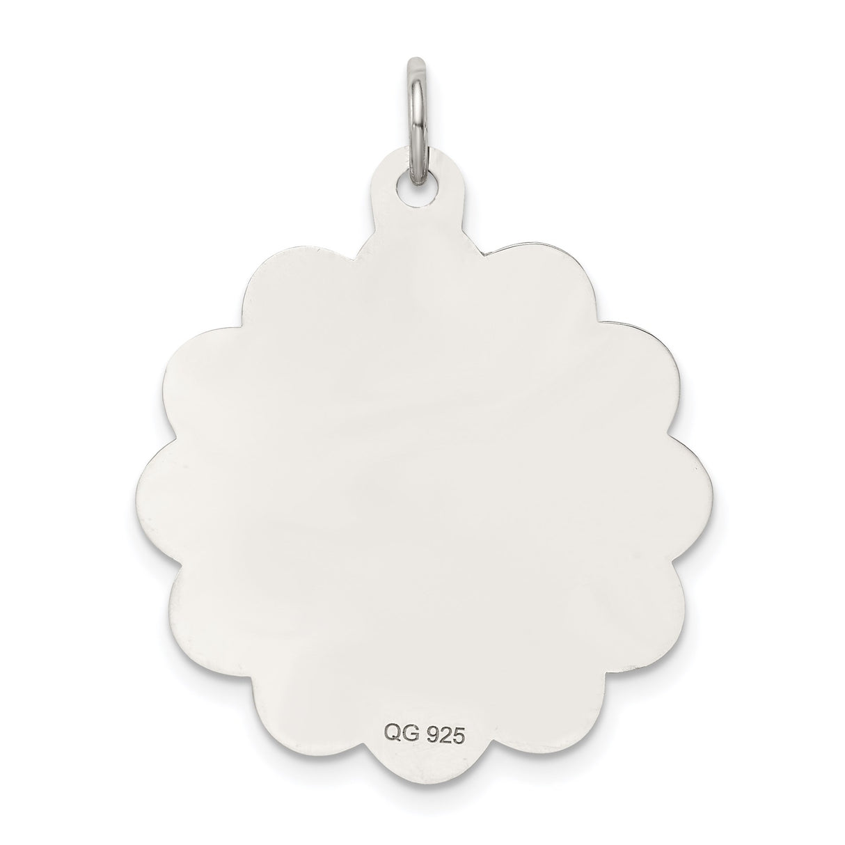 Sterling Silver Wedding Pendant with Bride and Groom Engraving, Scalloped Floral Charm