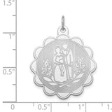 Sterling Silver Wedding Pendant with Bride and Groom Engraving, Scalloped Floral Charm