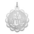 Sterling Silver Wedding Pendant with Bride and Groom Engraving, Scalloped Floral Charm