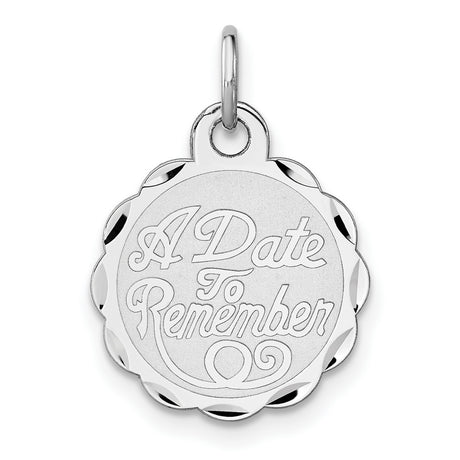 Sterling Silver Pendant Charm with Date to Remember Script, Commemorative Disc Jewelry