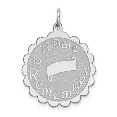 A Date To Remember Disc Charm Pendant in Real 925 Sterling Silver