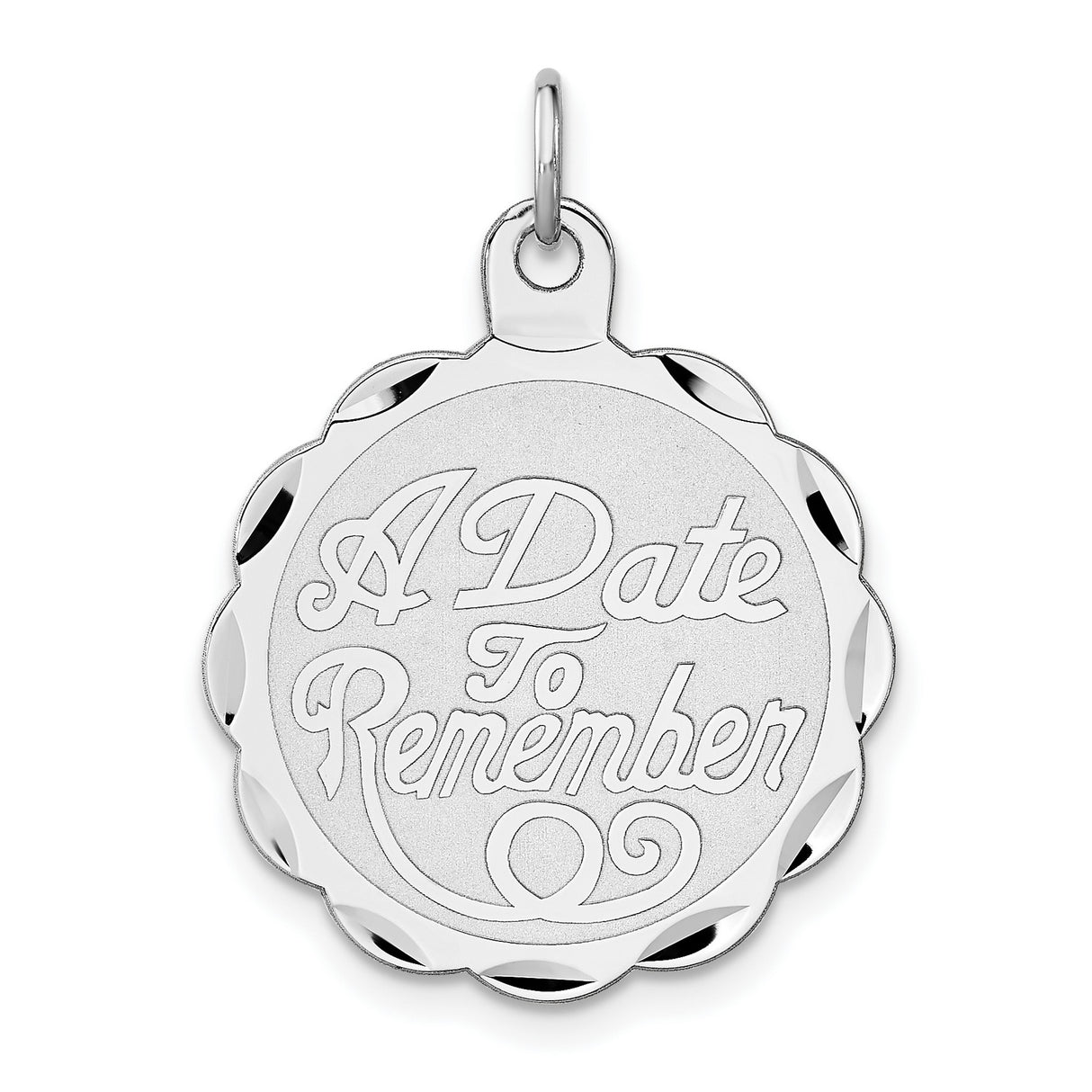 Sterling Silver Pendant with Scalloped Edge, Romantic Custom Disc for Special Date or Milestone