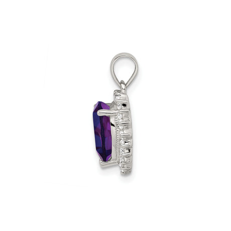 Sterling Silver Heart Pendant with Amethyst and Cubic Zirconia Halo