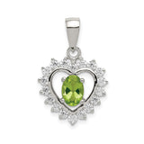 Sterling Silver Heart Pendant with Peridot and Cubic Zirconia Accents, Romantic August Birthstone Jewelry