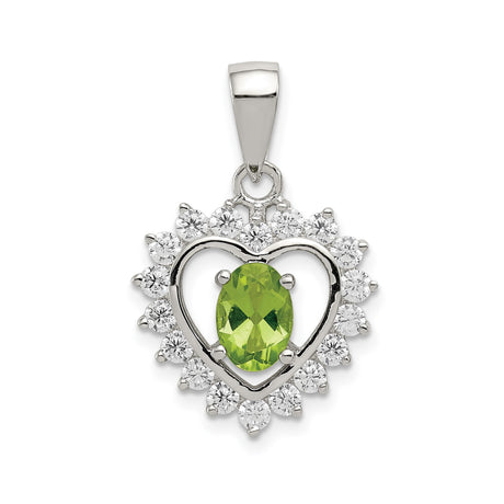 Sterling Silver Heart Pendant with Peridot and Cubic Zirconia Accents, Romantic August Birthstone Jewelry