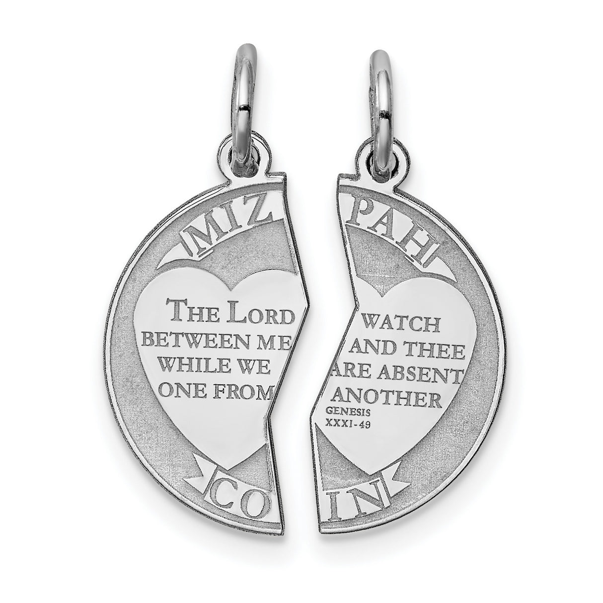 Break Apart Mizpah Coin Emotional Bond Words Charm Pendant in Real 925 Sterling Silver