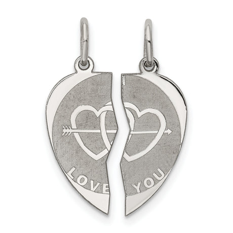 Sterling Silver Break Apart Heart Pendant with Interlocking Hearts and Arrow Design