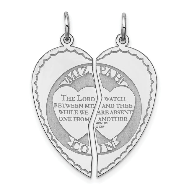 Break Apart Mizpah Coin Emotional Bond Words on Heart Shaped Charm Pendant in Real 925 Sterling Silver