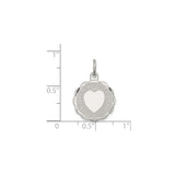 Sterling Silver Heart Pendant with Polished Center and Scalloped Edge, Memorial Keepsake for Women