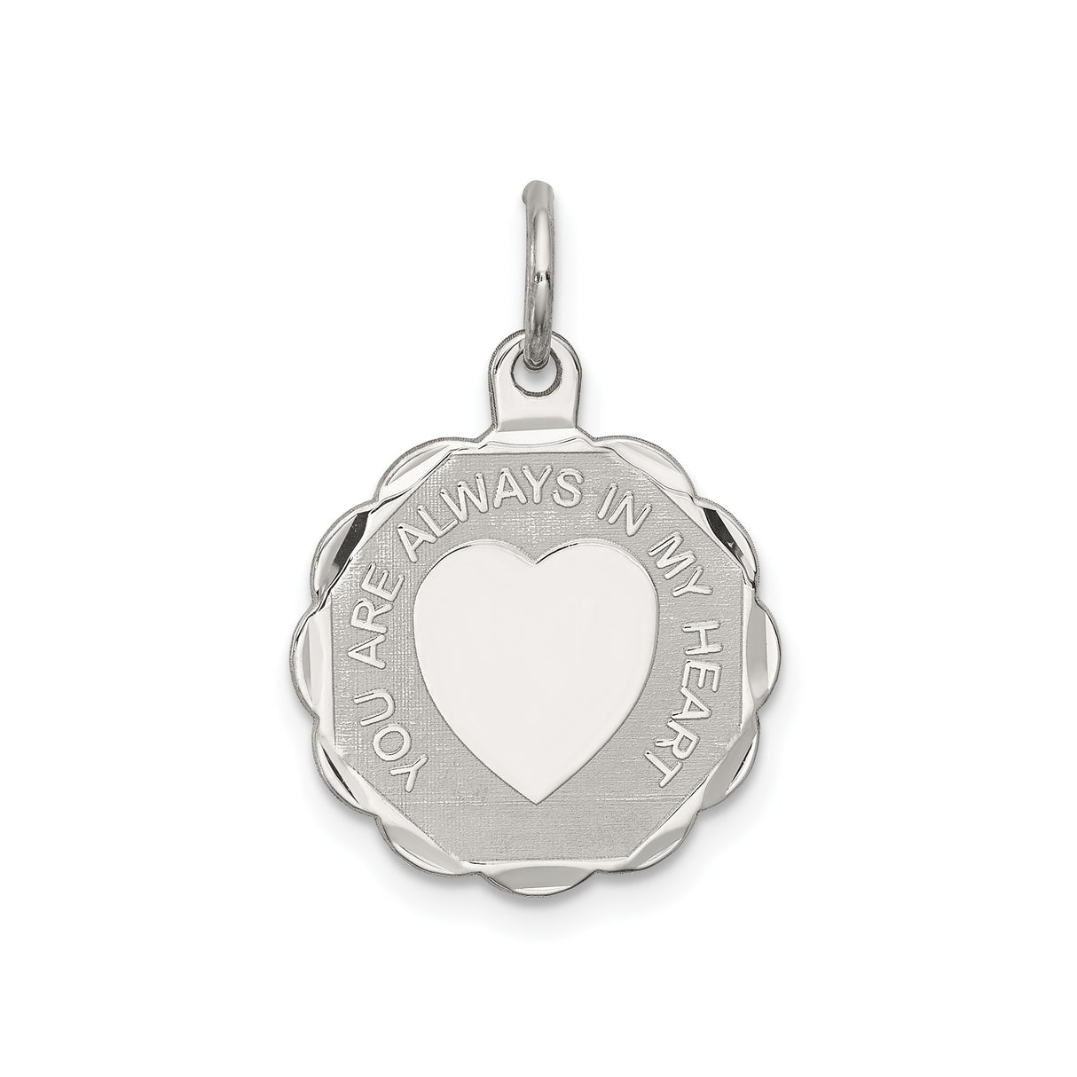 Sterling Silver Heart Pendant with Polished Center and Scalloped Edge, Memorial Keepsake for Women
