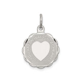 Sterling Silver Heart Pendant with Polished Center and Scalloped Edge, Memorial Keepsake for Women