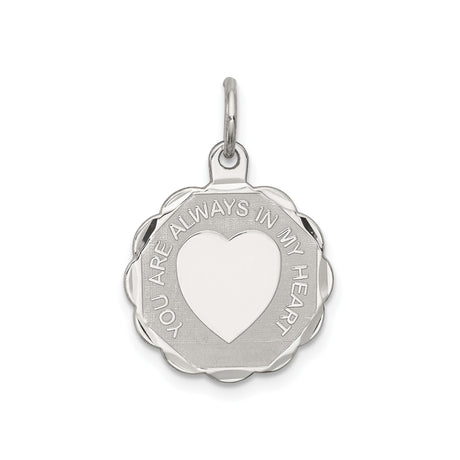 Sterling Silver Heart Pendant with Polished Center and Scalloped Edge, Memorial Keepsake for Women