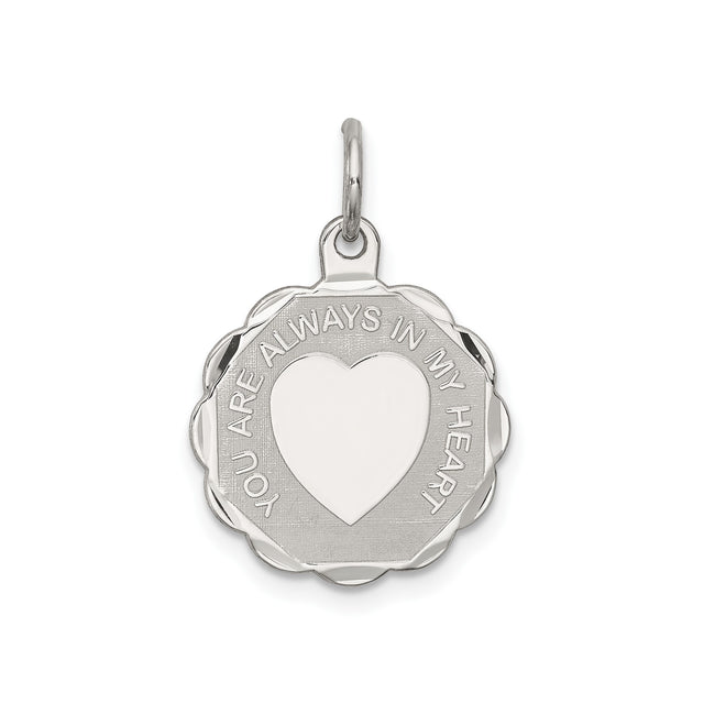 Sterling Silver Heart Pendant with Polished Center and Scalloped Edge, Memorial Keepsake for Women