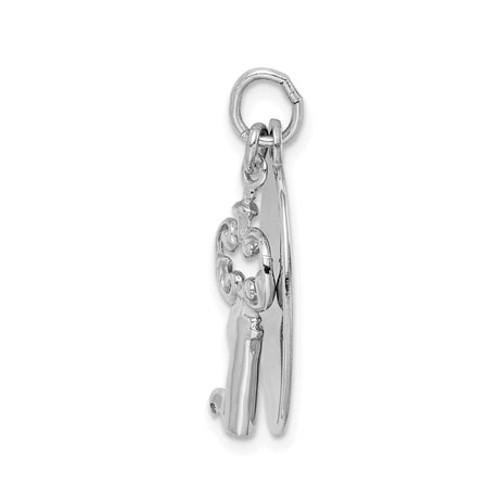 Sterling Silver Key Pendant with Ornate Vintage Design and Round Disc Charm for Women