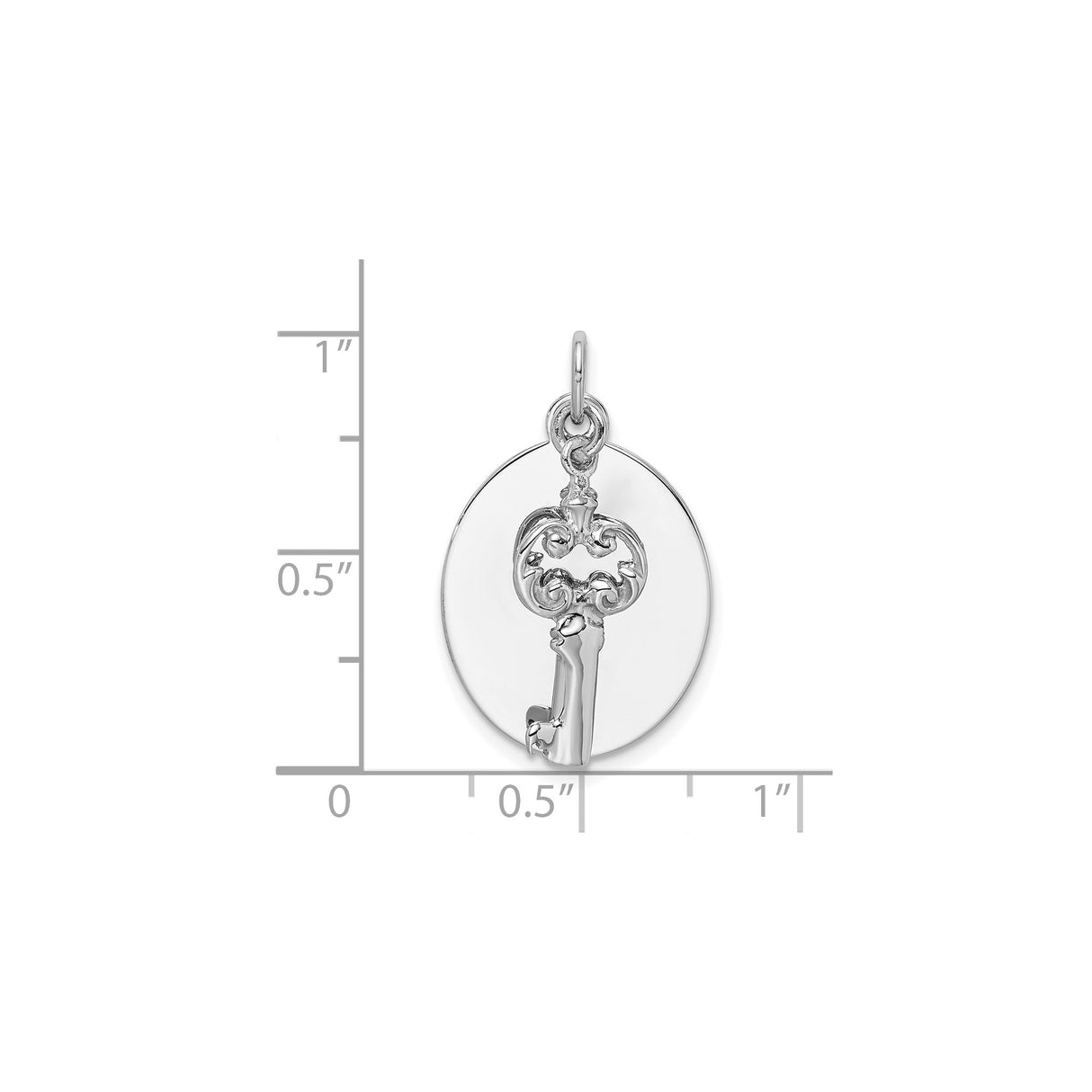 Sterling Silver Key Pendant with Ornate Vintage Design and Round Disc Charm for Women
