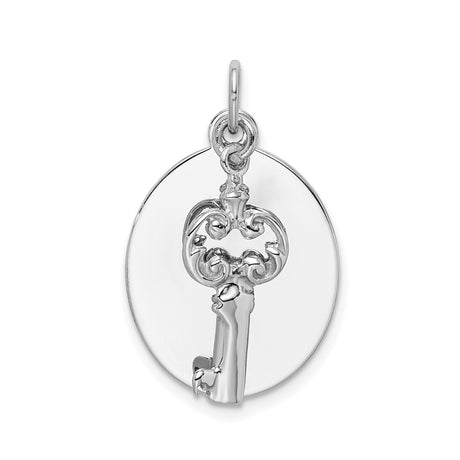 Sterling Silver Key Pendant with Ornate Vintage Design and Round Disc Charm for Women