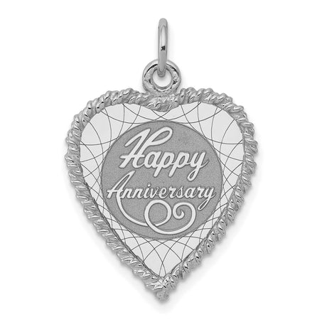 Sterling Silver Heart Pendant with Happy Anniversary Engraving and Etched Border