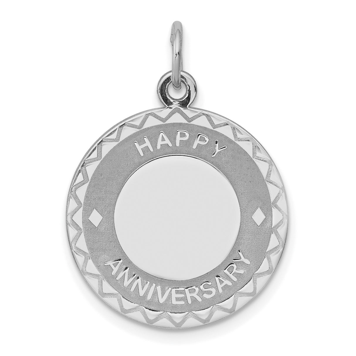 Sterling Silver Happy Anniversary Pendant with Geometric Border and Romantic Theme