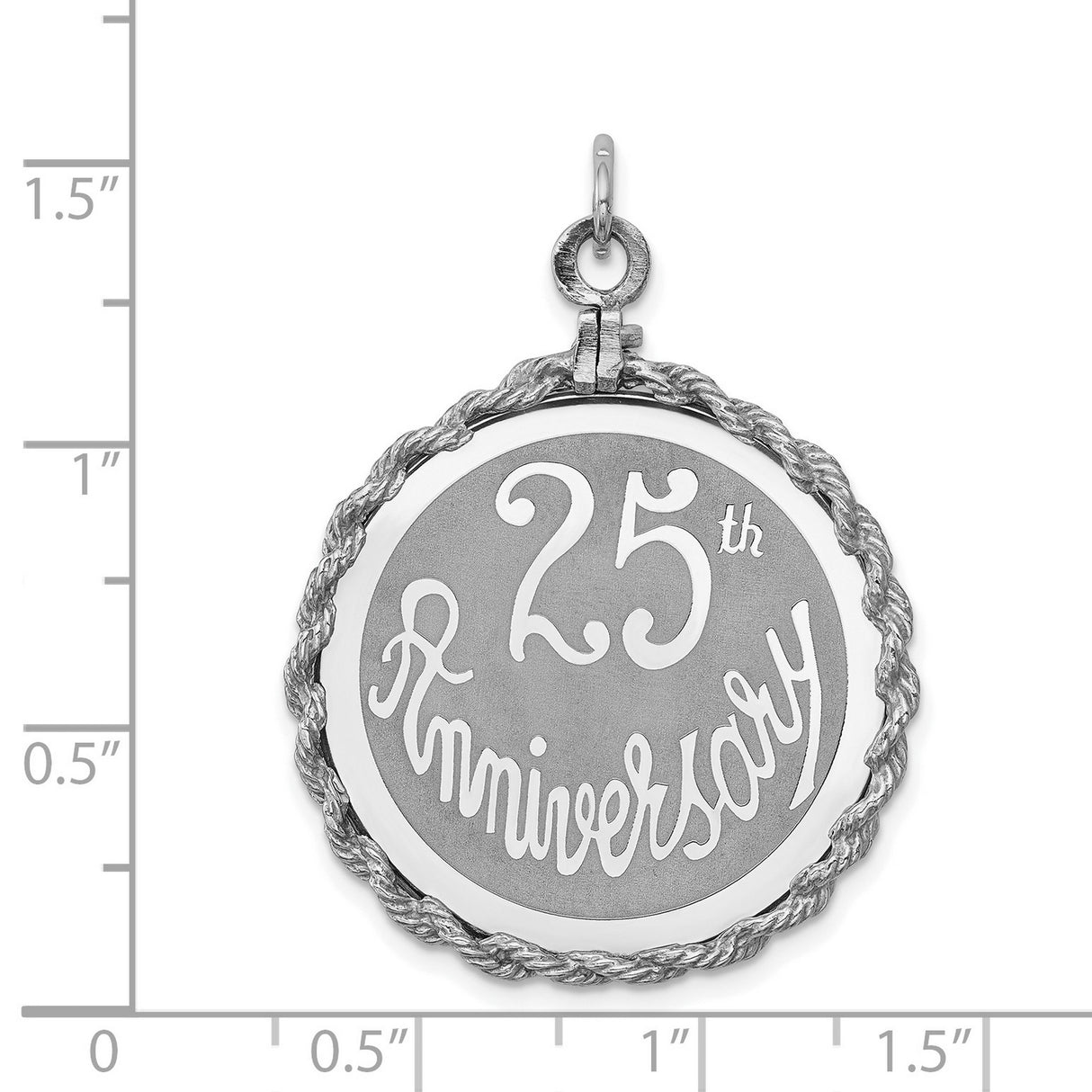 Sterling Silver 25th Anniversary Pendant with Twisted Rope Border and Etched Disc Charm