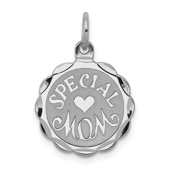 Sterling Silver Pendant with Heart Disc Charm, Mom Love Keepsake Jewelry for Women