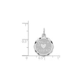 Sterling Silver Round Pendant with Brushed Center, Scalloped Edge, Special Friend and Heart Design
