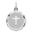 Confirmation Word and Latin Cross Faceted Disc Charm Pendant in Real 925 Sterling Silver