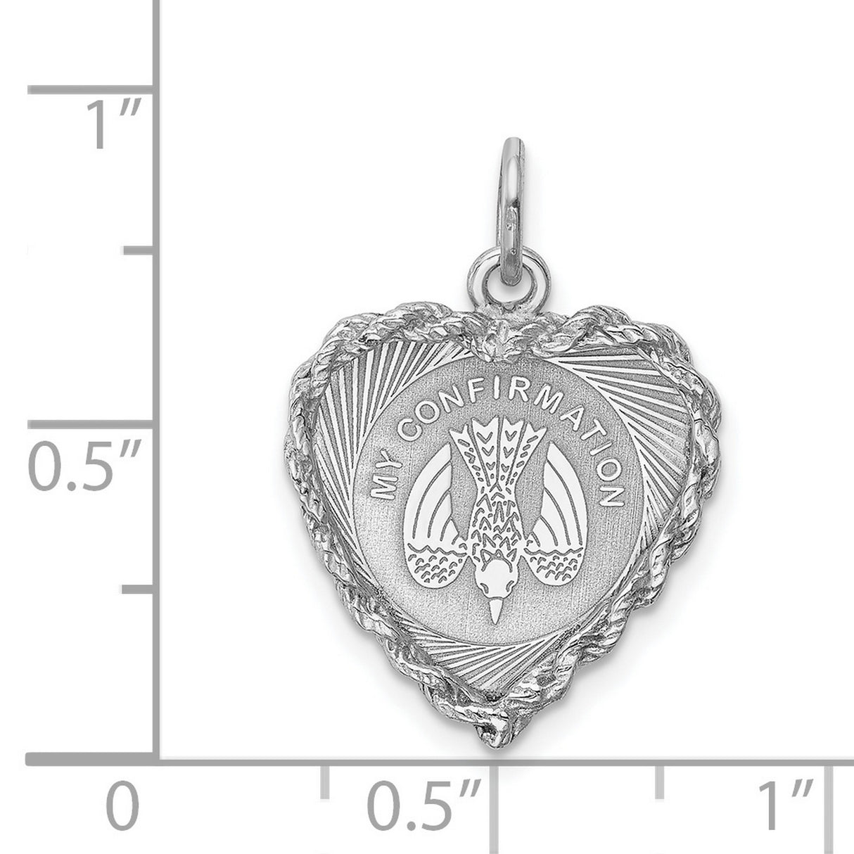 My Confirmation Words and Dove Heart Charm Pendant in Real 925 Sterling Silver
