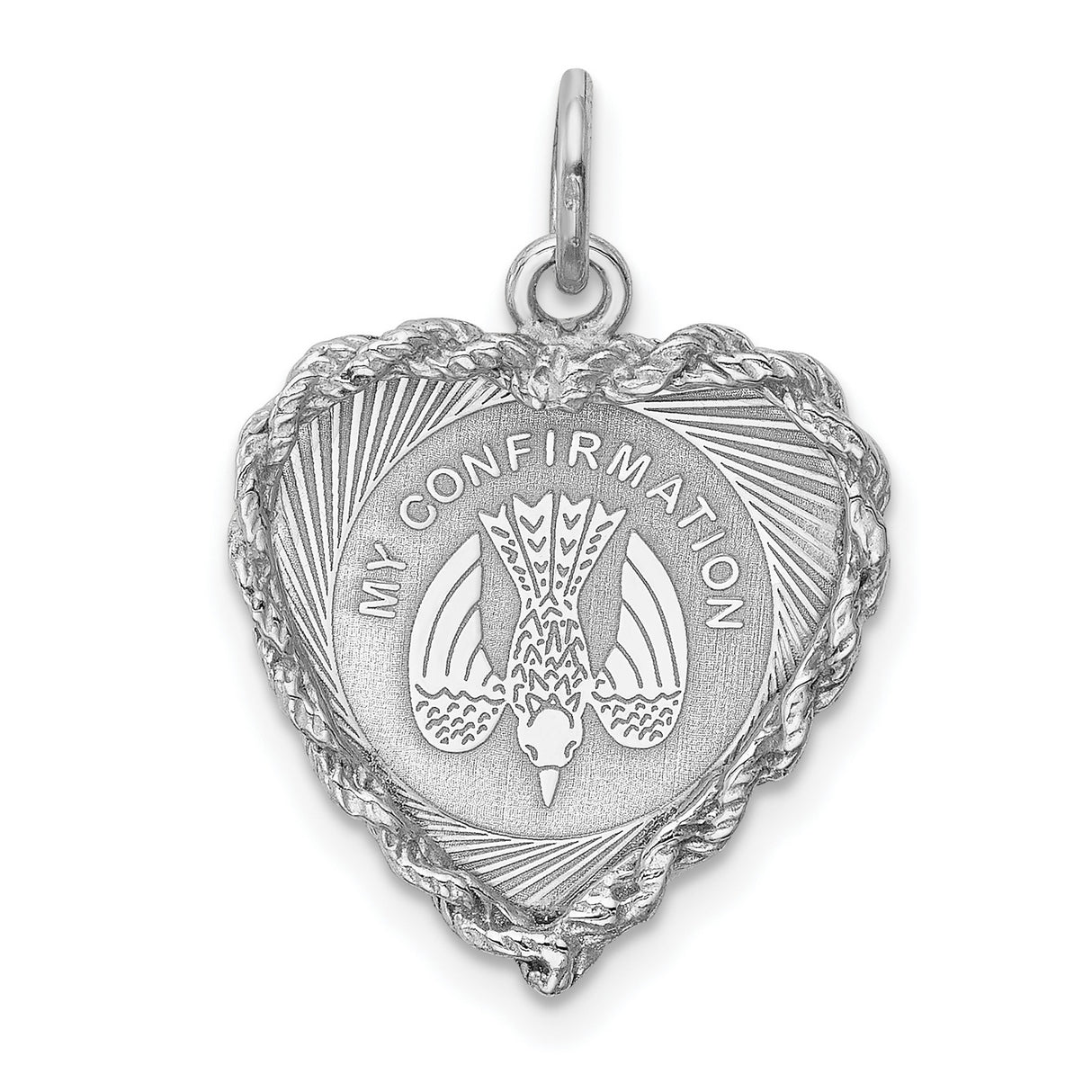 My Confirmation Words and Dove Heart Charm Pendant in Real 925 Sterling Silver
