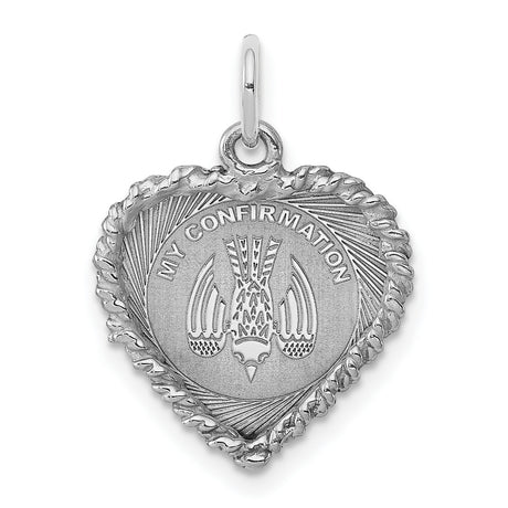 My Confirmation Words and Dove Heart Charm Pendant in Real 925 Sterling Silver