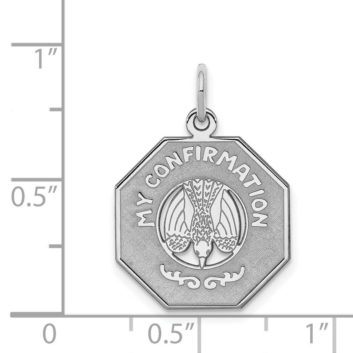 My Confirmation Words and Dove Octagon Charm Pendant in Real 925 Sterling Silver