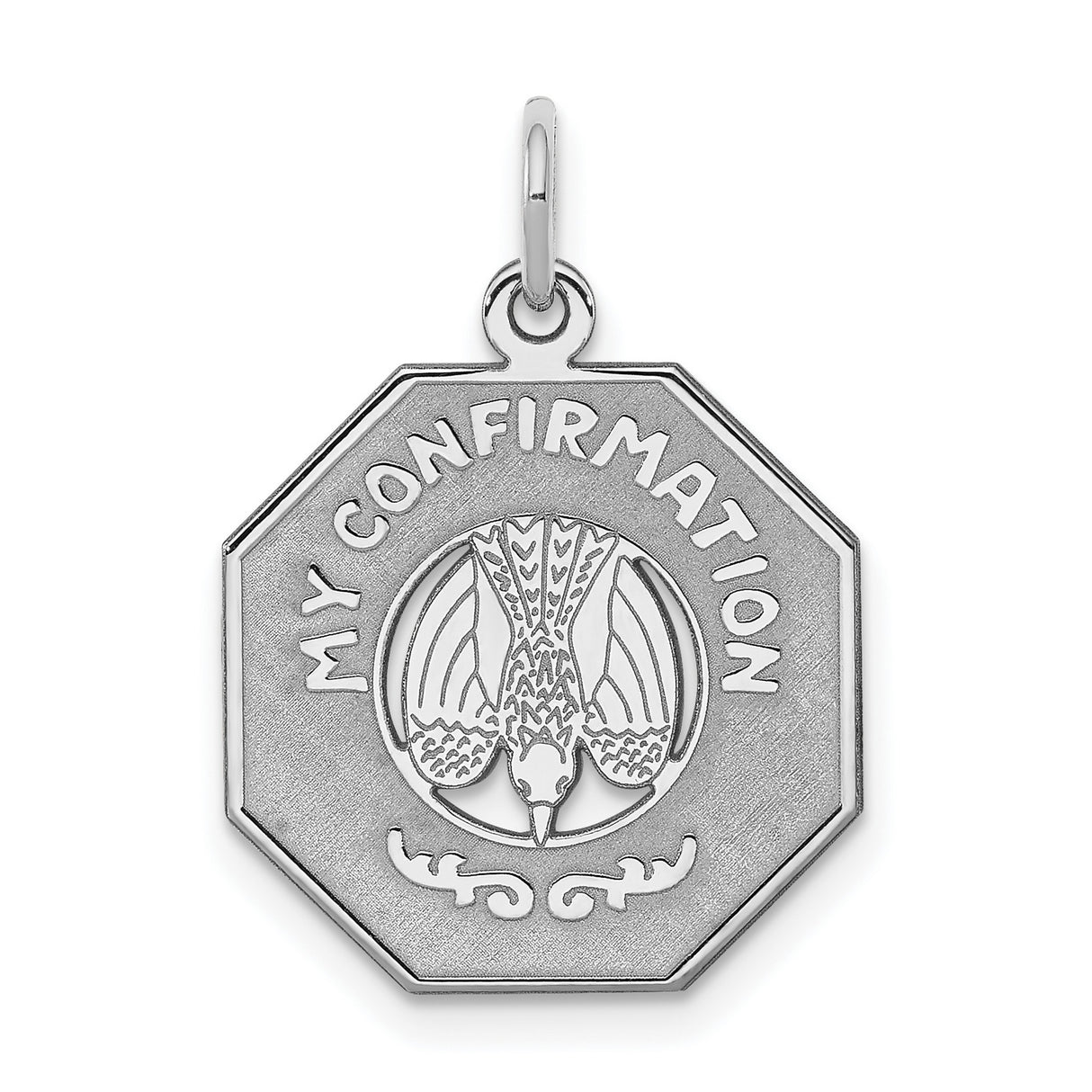 My Confirmation Words and Dove Octagon Charm Pendant in Real 925 Sterling Silver