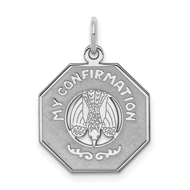 My Confirmation Words and Dove Octagon Charm Pendant in Real 925 Sterling Silver