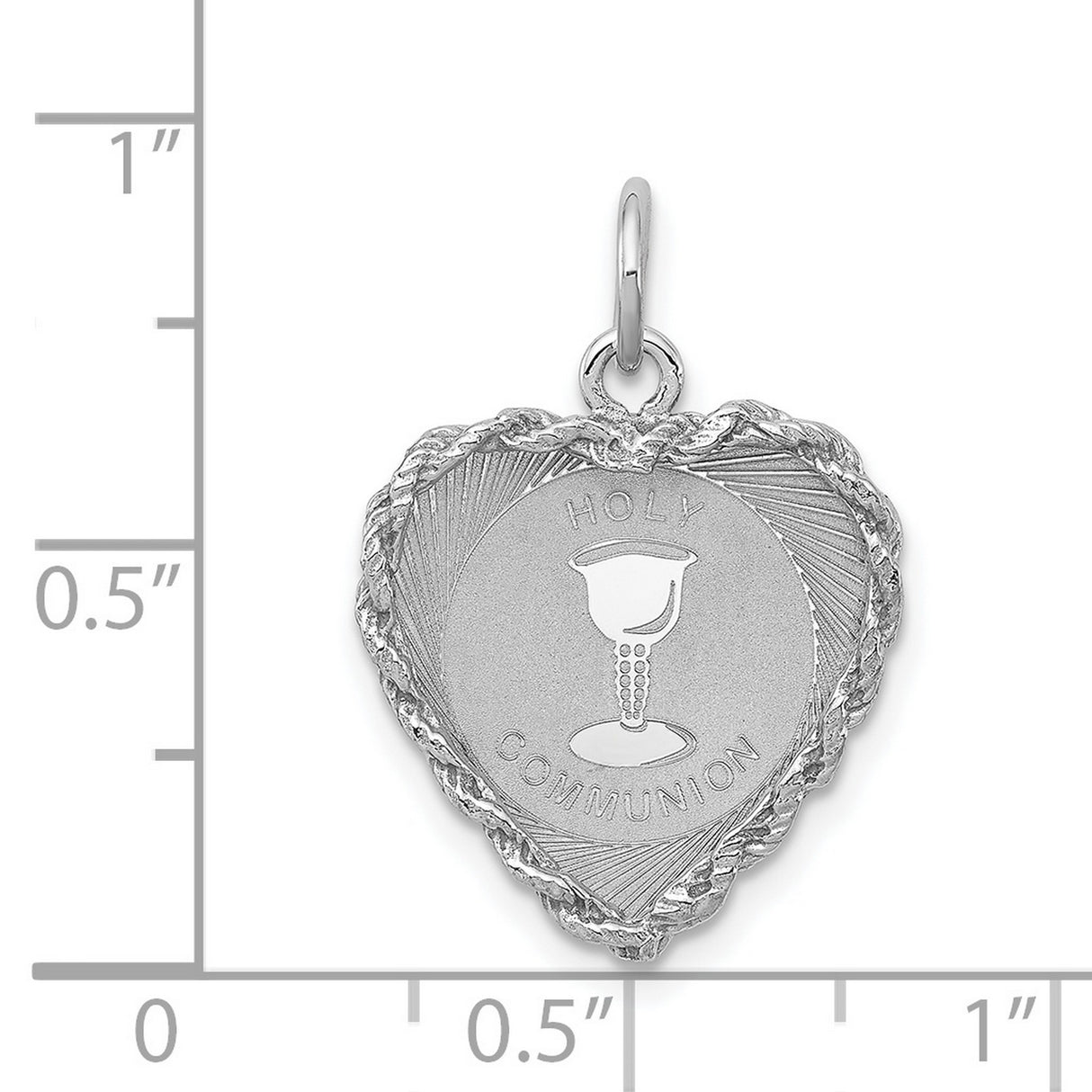 Holy Communion Words And Cup Heart Shaped Charm Pendant in Real 925 Sterling Silver