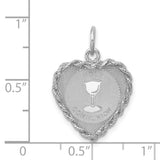 Holy Communion Words And Cup Heart Shaped Charm Pendant in Real 925 Sterling Silver