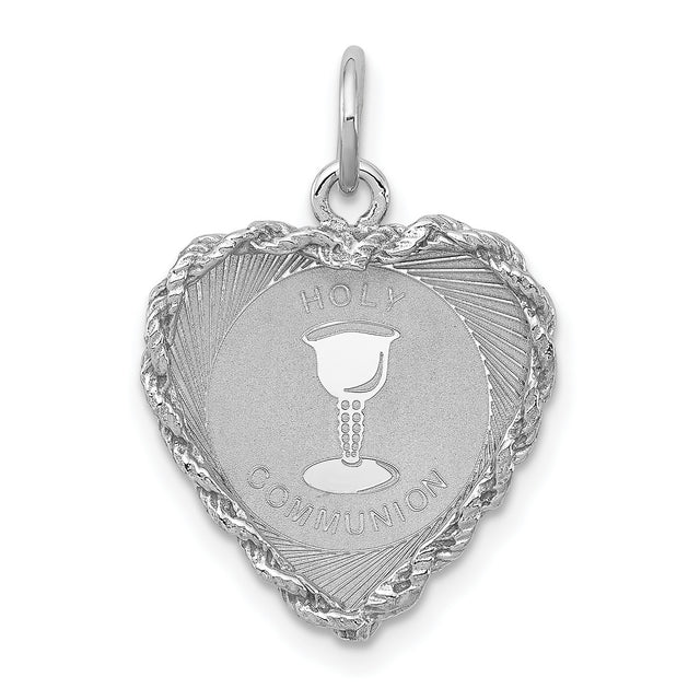 Holy Communion Words And Cup Heart Shaped Charm Pendant in Real 925 Sterling Silver