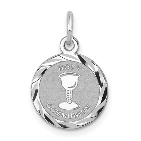Sterling Silver Communion Pendant with Chalice and Grape Symbols, Textured Religious Medal