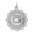 Graduation Day Words with Pearl Tassel on Flower Shaped Charm Pendant in Real 925 Sterling Silver