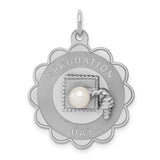Graduation Day Words with Pearl Tassel on Flower Shaped Charm Pendant in Real 925 Sterling Silver