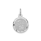 Sterling Silver Sweet 16 Pendant with Round Disc and Polished Edge Border for Teen Girls