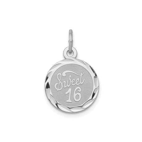 Sterling Silver Sweet 16 Pendant with Round Disc and Polished Edge Border for Teen Girls