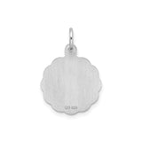 Sterling Silver Sweet Sixteen Pendant with Rose Design and Scalloped Border Charm
